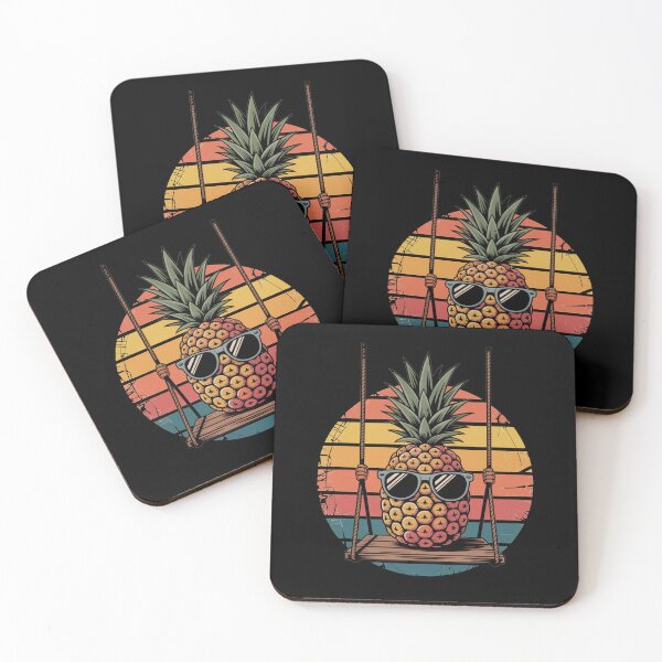 Item preview, Retro Pineapple on a Swing with Sunglasses – Vintage Sunset Tropical Art designed and sold by flagylART.