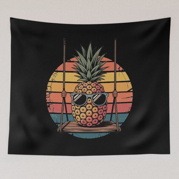 Item preview, Retro Pineapple on a Swing with Sunglasses – Vintage Sunset Tropical Art designed and sold by flagylART.