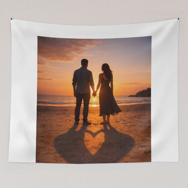 Item preview, A couple holding hands at sunset, their shadows forming a heart on the ground designed and sold by MagicMaker1984.