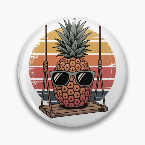Item preview, Retro Pineapple on a Swing with Sunglasses – Vintage Sunset Tropical Art designed and sold by flagylART.