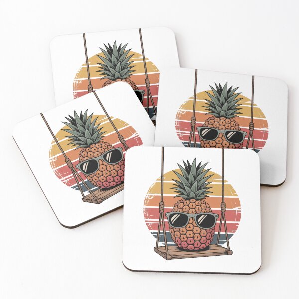 Item preview, Retro Pineapple on a Swing with Sunglasses – Vintage Sunset Tropical Art designed and sold by flagylART.