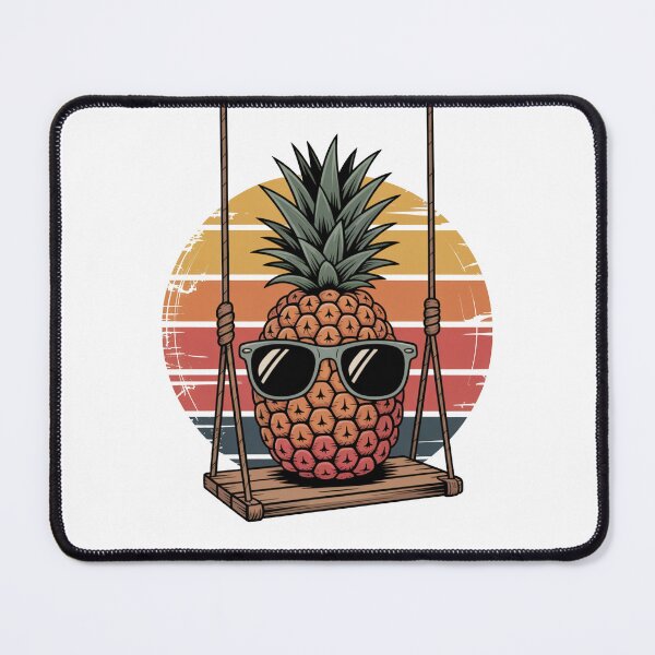 Item preview, Retro Pineapple on a Swing with Sunglasses – Vintage Sunset Tropical Art designed and sold by flagylART.
