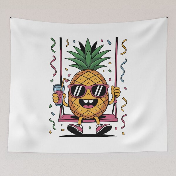 Item preview, Happy Pineapple Party Illustration with Sunglasses – Fun Summer Tropical Vibes designed and sold by flagylART.