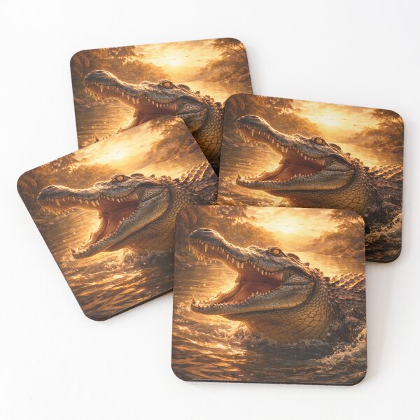 Item preview, Crocodile at Golden River – Powerful Wildlife Fantasy Art designed and sold by GeoWild Designs.