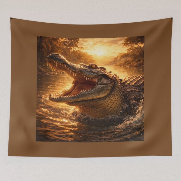 Item preview, Crocodile at Golden River – Powerful Wildlife Fantasy Art designed and sold by GeoWild Designs.