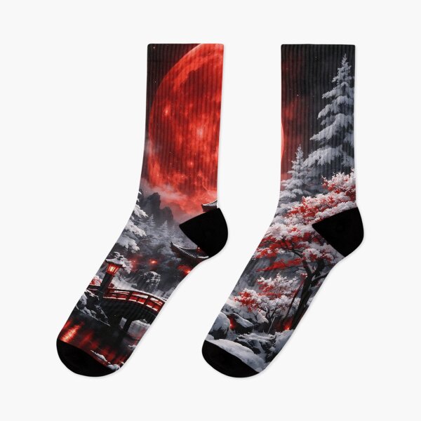 Item preview, Silent Red Moon Snow – Japanese Winter Moon Fantasy Wall Art Gift designed and sold by Spiritveil.