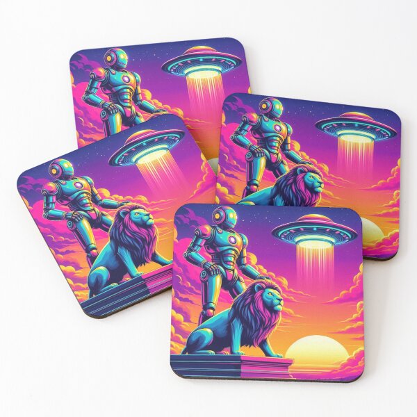 Item preview, Neon Ascension – Robot, Lion & UFO Fantasy designed and sold by Dogandesighn.