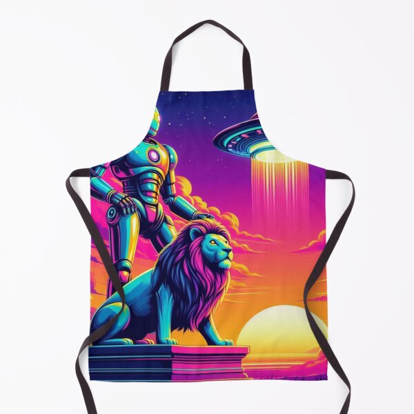 Item preview, Neon Ascension – Robot, Lion & UFO Fantasy designed and sold by Dogandesighn.