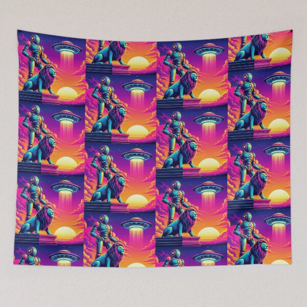 Item preview, Neon Ascension – Robot, Lion & UFO Fantasy designed and sold by Dogandesighn.