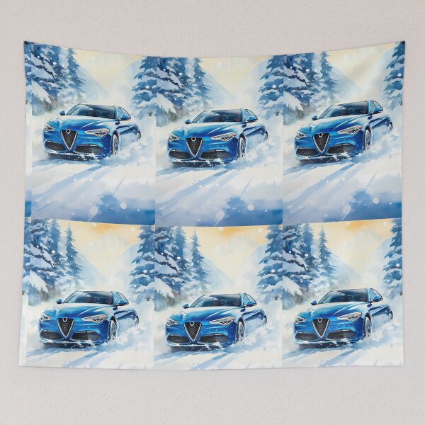 Item preview, Stylish Sports Car Cruising Through Snowy Mountain Forest Path designed and sold by RevUpDesign.