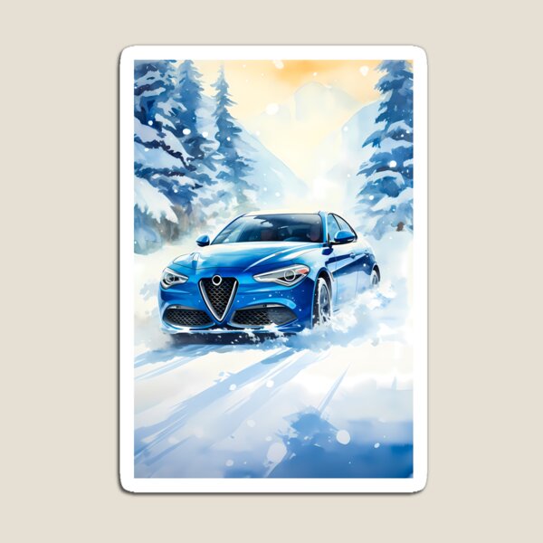 Item preview, Stylish Sports Car Cruising Through Snowy Mountain Forest Path designed and sold by RevUpDesign.