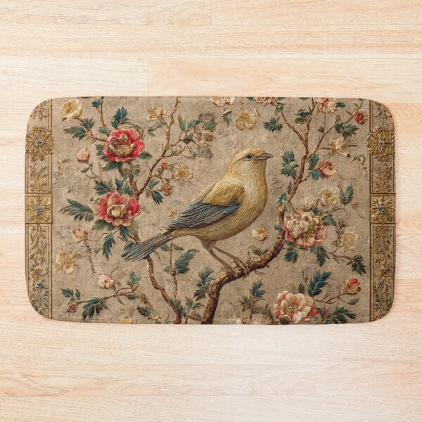 Item preview, Beige Silk Floral Gold Bird Carpet designed and sold by GrinGalore.