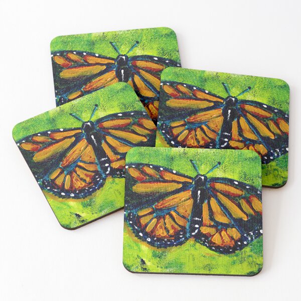 Item preview, art print monarch butterfly beautiful and posionous orange blue and acid green insect in the garden designed and sold by empressbat merch.