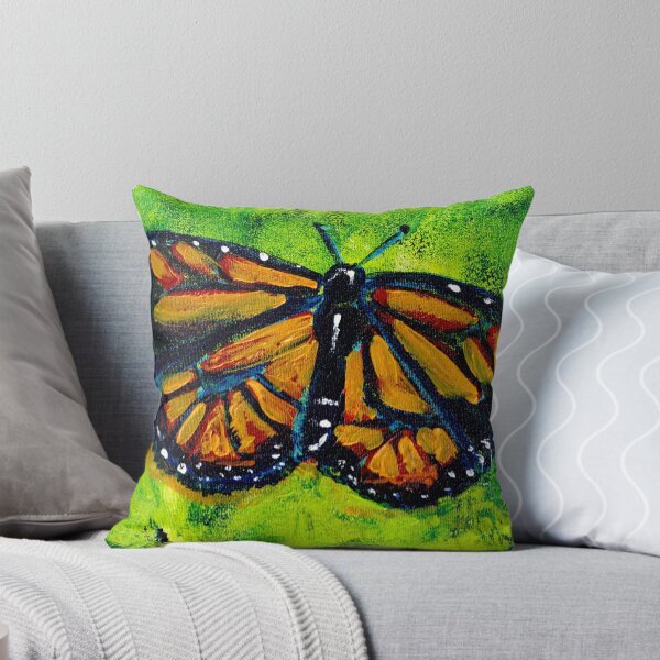 Item preview, art print monarch butterfly beautiful and posionous orange blue and acid green insect in the garden designed and sold by empressbat merch.