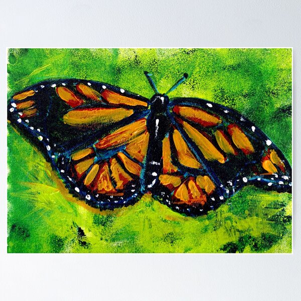 Item preview, art print monarch butterfly beautiful and posionous orange blue and acid green insect in the garden designed and sold by empressbat merch.