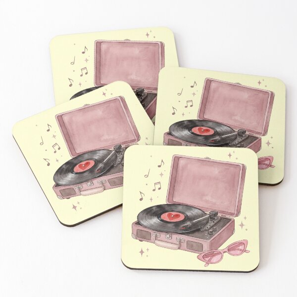 Item preview, Vintage Pink Record Player - Coquette Music Vinyl & Sunglasses Watercolor Art designed and sold by Imaginationbeyond.