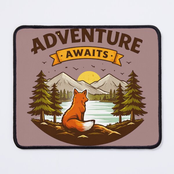 Item preview, Adventure Awaits Fox Illustration, Vintage Nature Art, Mountain Lake Forest Wildlife Design, Wanderlust Travel Graphic designed and sold by Sonia dutta_art.