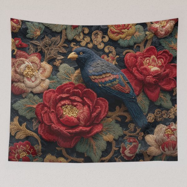 Item preview, Chinese Royal Embroidery Silk Floral Blue Bird Carpet designed and sold by GrinGalore.