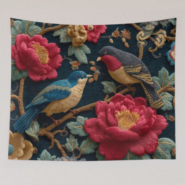 Item preview, Chinese Royal Embroidery Silk Floral 2 Birds Carpet designed and sold by GrinGalore.