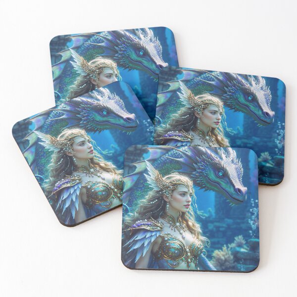 Item preview, Ocean Empress – Water Elemental Warrior Queen with Majestic Sea Dragon Companion | Fantasy Mermaid Goddess AI Art designed and sold by SunsetAngelsAI.