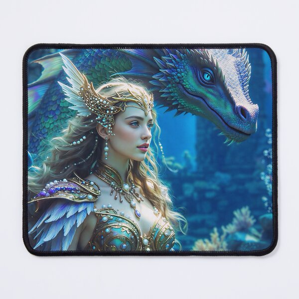 Item preview, Ocean Empress – Water Elemental Warrior Queen with Majestic Sea Dragon Companion | Fantasy Mermaid Goddess AI Art designed and sold by SunsetAngelsAI.
