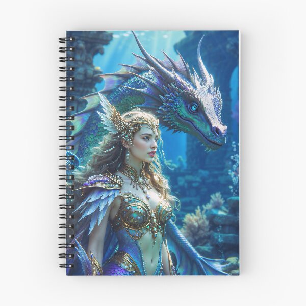 Item preview, Ocean Empress – Water Elemental Warrior Queen with Majestic Sea Dragon Companion | Fantasy Mermaid Goddess AI Art designed and sold by SunsetAngelsAI.