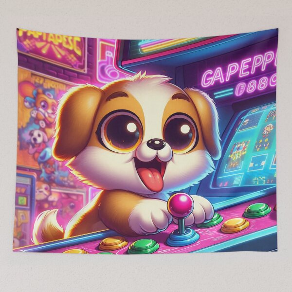 Item preview, Cute Dog Playing Arcade Cartoon designed and sold by CuteThingsWorld.