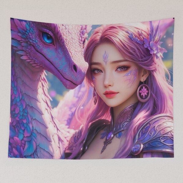 Item preview, Blossom Dragon Empress – Pastel Warrior Queen with Gentle Dragon Companion | Fantasy AI Art designed and sold by SunsetAngelsAI.
