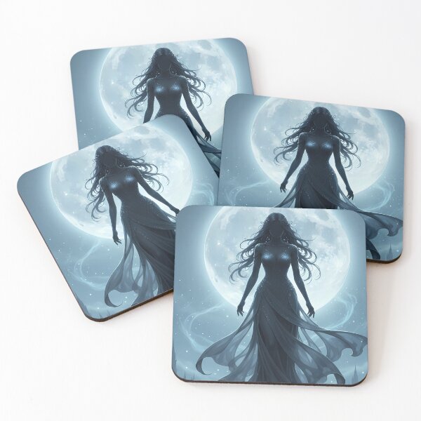 Item preview, Mystical Night Queen - Ethereal Dark Fantasy Silhouette with Glowing Blue Moon designed and sold by starwanderer7.
