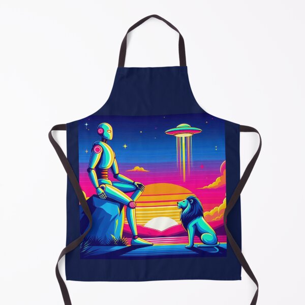 Item preview, Cosmic Bond – Robot & Lion Under Alien Skies designed and sold by Dogandesighn.