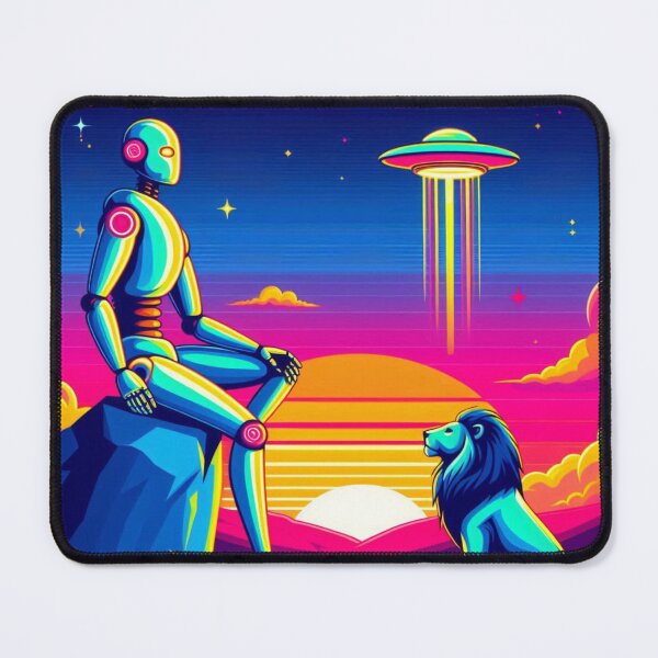 Item preview, Cosmic Bond – Robot & Lion Under Alien Skies designed and sold by Dogandesighn.