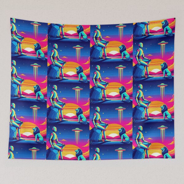 Item preview, Cosmic Bond – Robot & Lion Under Alien Skies designed and sold by Dogandesighn.