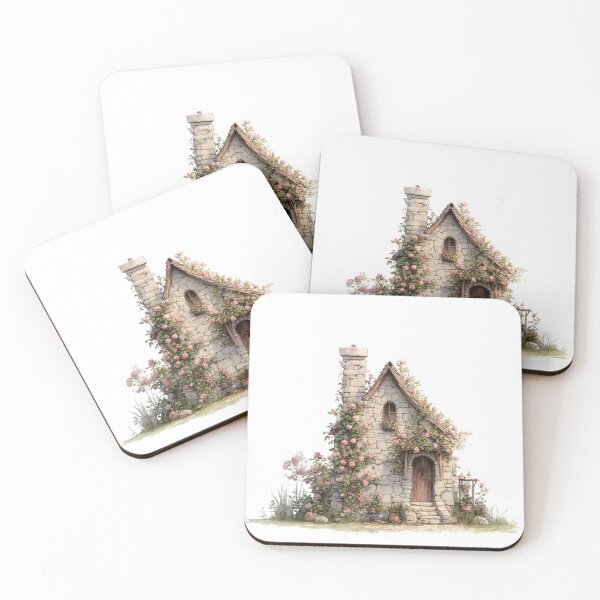 Item preview, Whimsical Watercolor Stone Cottage with Roses - Cozy Cottagecore designed and sold by RaisingRosesArt.