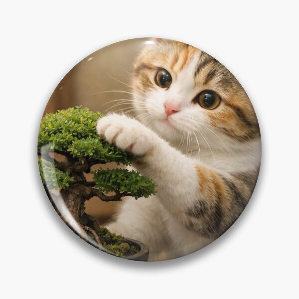 Item preview, Curious Kitten Touching a Bonsai Tree designed and sold by bonsai-samurai.