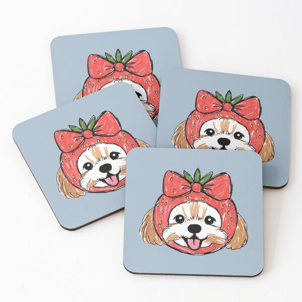 Item preview, puppy dog wearing a cute strawberry hat designed and sold by FRH Design ⭐⭐⭐⭐⭐.