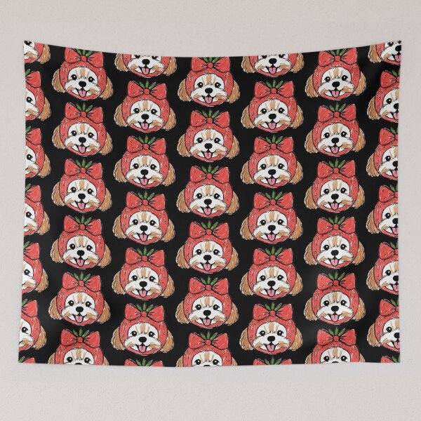 Item preview, puppy dog wearing a cute strawberry hat designed and sold by FRH Design ⭐⭐⭐⭐⭐.