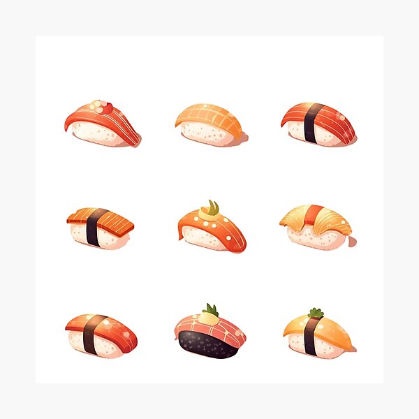 Item preview, Cute Sushi Set – Kawaii Japanese Food Illustration designed and sold by Kast25.