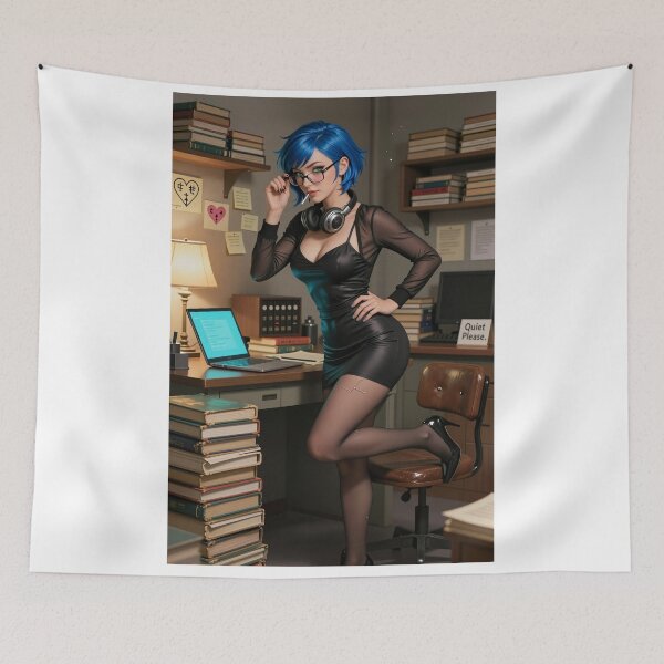 Item preview, Cipher introvert black leather blue hair glasses designed and sold by CathryneDelamort.