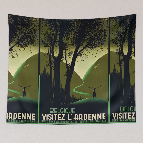 Item preview, Visitez Lardenne Stylized Forest Landscape Deer Silhouette Travel Poster : Vintage Artwork designed and sold by artofuniverse.