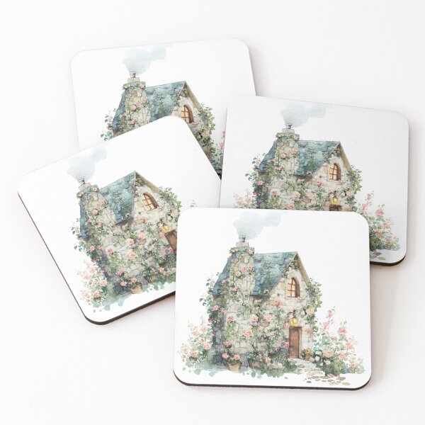 Item preview, Cozy Watercolor Stone Cottage with Climbing Roses - Whimsical Cottagecore designed and sold by RaisingRosesArt.