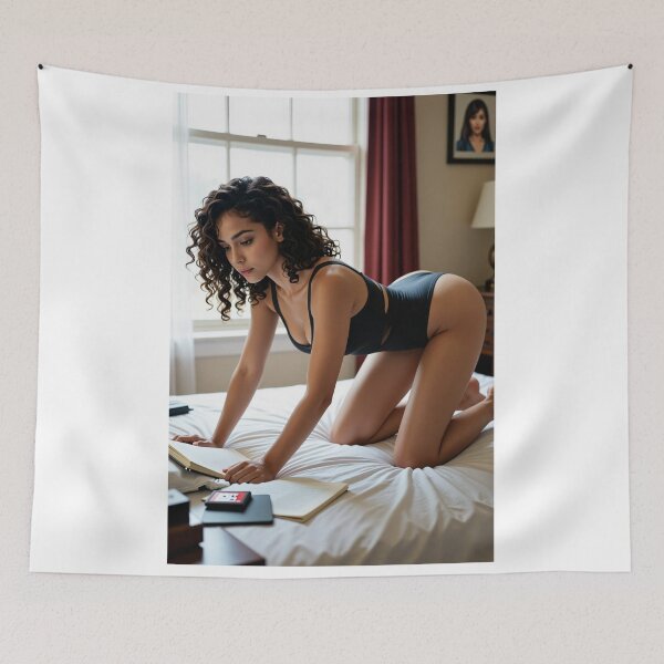 Item preview, Sarah reading book on bed in black bodysuit designed and sold by CathryneDelamort.