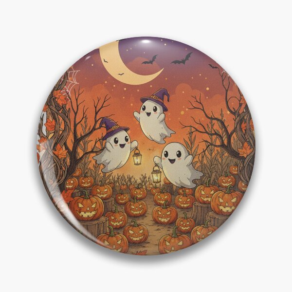 Item preview, Cute Halloween ghosts in a pumpkin patch - Spooky Cute Vintage Illustration designed and sold by DarkNight9.