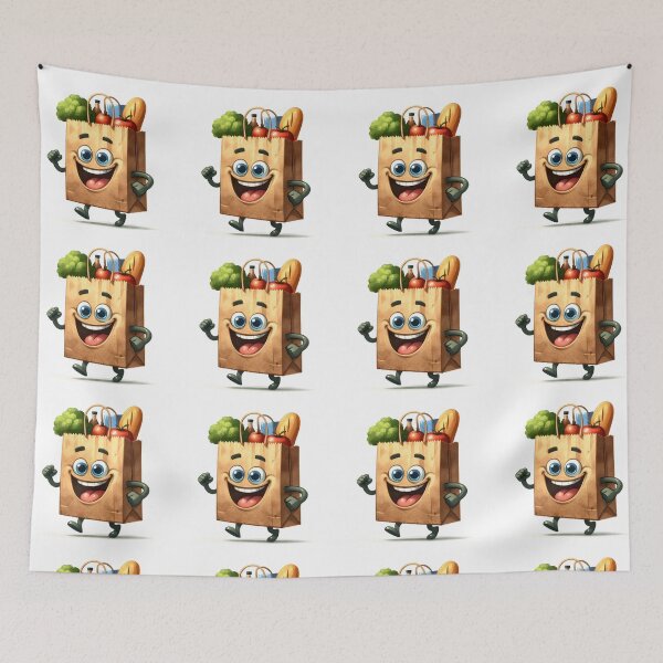Item preview, Happy Grocery Bag Watercolor Character Design designed and sold by LunaPixelStudio.