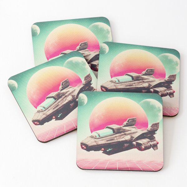 Item preview, Spaceship Over Neon Grid – Retro Futuristic Sci-Fi designed and sold by DoodleMoodSpace.