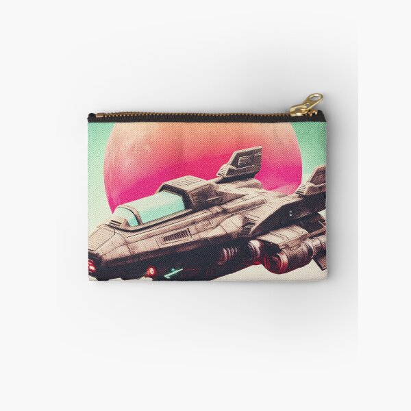 Item preview, Spaceship Over Neon Grid – Retro Futuristic Sci-Fi designed and sold by DoodleMoodSpace.