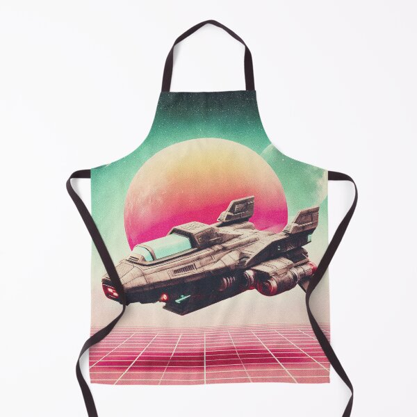 Item preview, Spaceship Over Neon Grid – Retro Futuristic Sci-Fi designed and sold by DoodleMoodSpace.