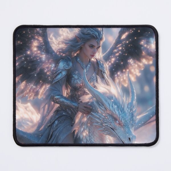 Item preview, Celestial Frost Rider – Ice Elemental Warrior Queen Riding Starry Ice Dragon | Fantasy Goddess AI Art designed and sold by SunsetAngelsAI.
