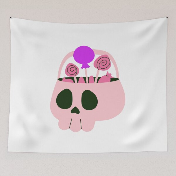 Item preview, Cute Pink Skull Candy Bucket – Kawaii Halloween Treat Illustration designed and sold by Horrify.