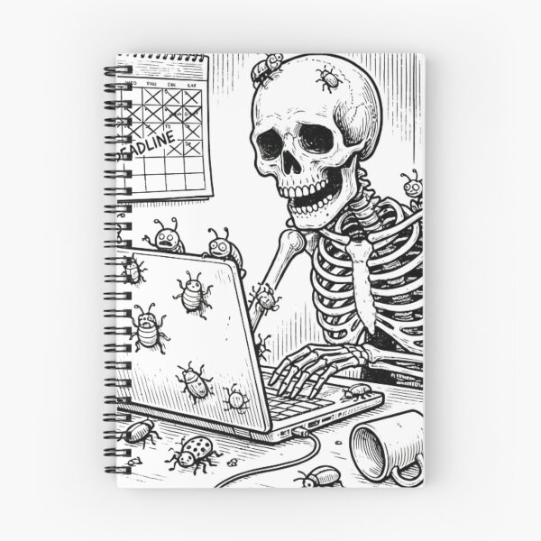 Item preview, Funny Skeleton Programmer with Bugs Retro Ink Sketch designed and sold by EverBranz-stor.