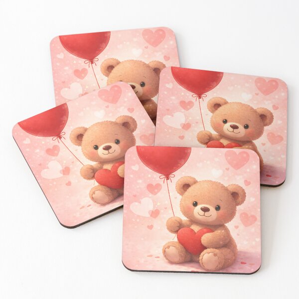 Item preview, A teddy bear holding a red heart shaped balloon designed and sold by MagicMaker1984.